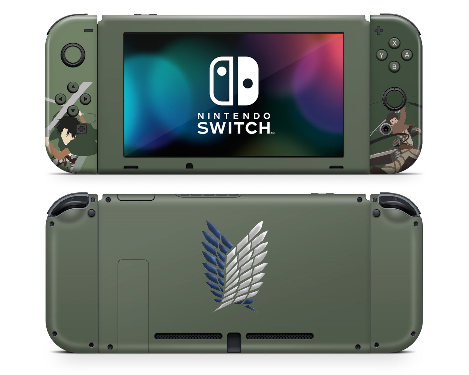 Nintendo Nintendo Switch Attack On Titan Survey Corps Green Minimalistic Vinyl +Tempered Glass  Skin Sticker - Anime Vinyl
