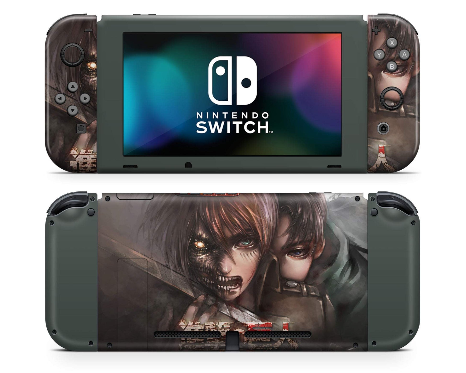 Anime Town Creations Nintendo Switch Attack on Titan Eren & Levi Artistic Vinyl +Tempered Glass Skins - Anime Attack on Titan Skin