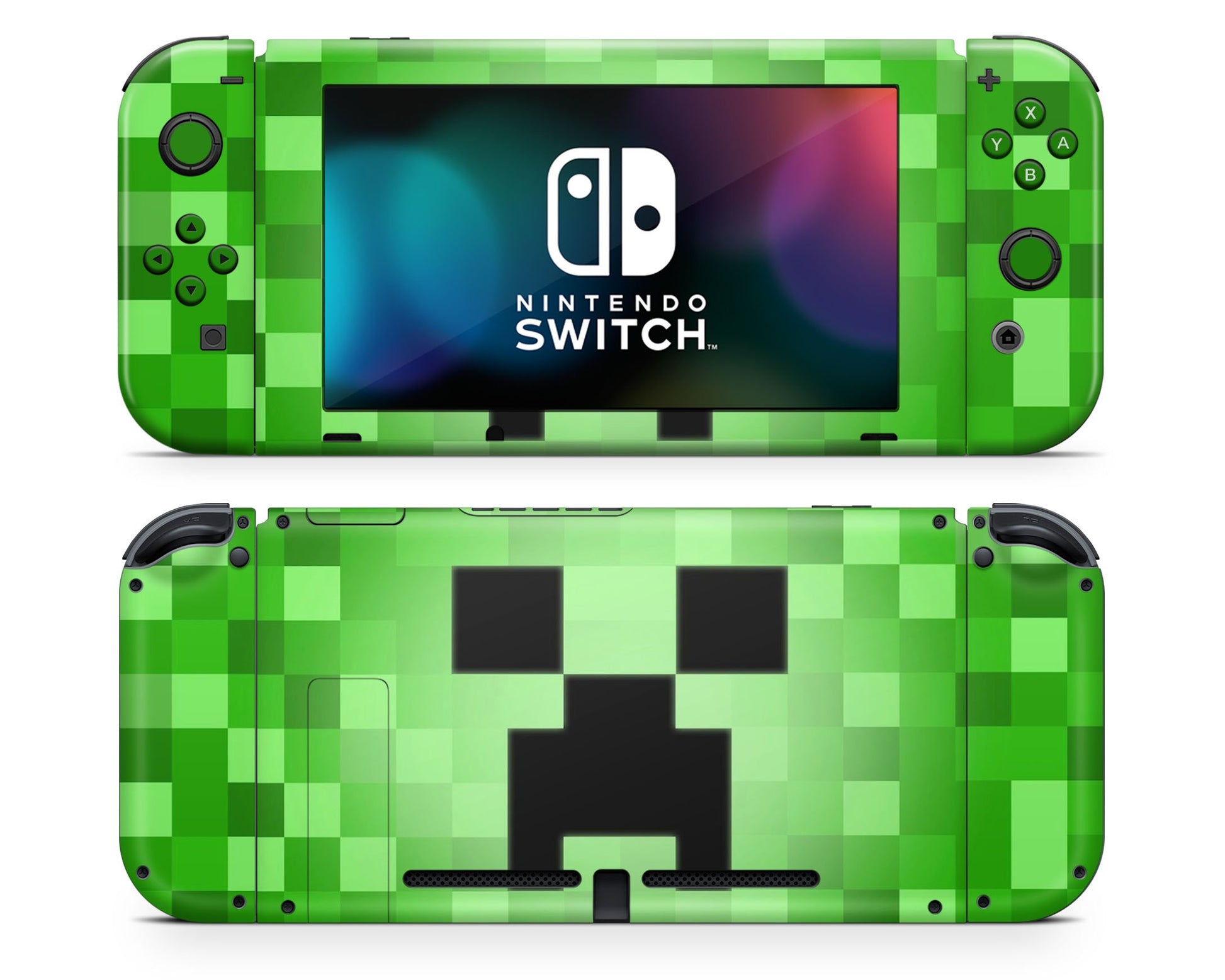 Anime Town Creations Nintendo Switch Minecraft Creeper Face Vinyl +Tempered Glass Skins - Anime Minecraft Skin