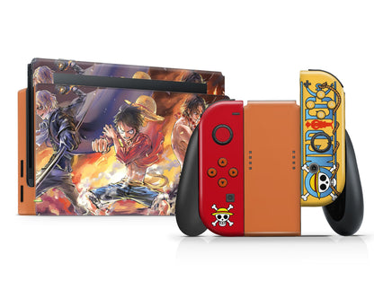 Anime Town Creations Nintendo Switch One Piece Luffy Flames Vinyl +Tempered Glass Skins - Anime One Piece Skin