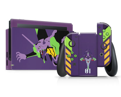 Anime Town Creations Nintendo Switch Neon Evangelion Genesis Unit 01 Vinyl +Tempered Glass Skins - Anime Neon Evangelion Genesis Switch Skin