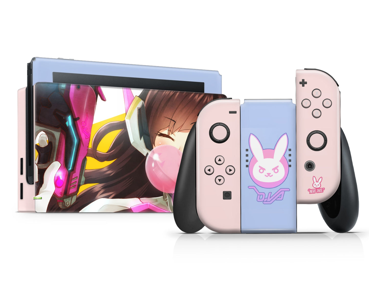 Anime Town Creations Nintendo Switch Overwatch D.VA Vinyl +Tempered Glass Skins - Anime Overwatch Switch Skin