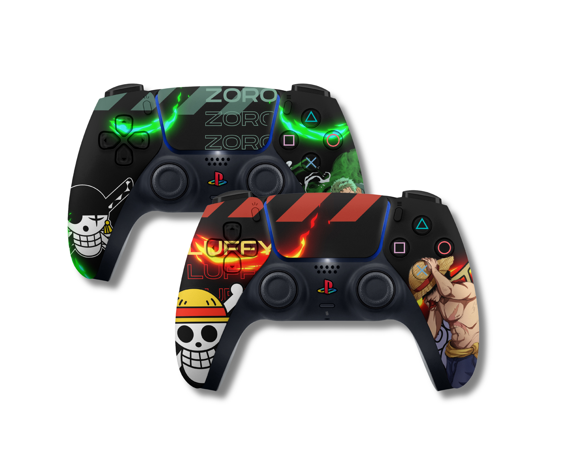 Anime Town Creations PS5 Controller Bundle One Piece Luffy Zoro 2 Pack Skins - Anime One Piece PS5 Controller Bundle Skin