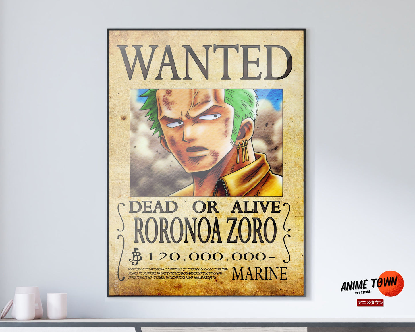 Anime Town Creations Poster One Piece Zoro Wanted Poster 11" x 17" Home Goods - Anime One Piece Poster