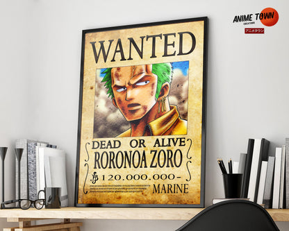 Anime Town Creations Poster One Piece Zoro Wanted Poster 5" x 7" Home Goods - Anime One Piece Poster