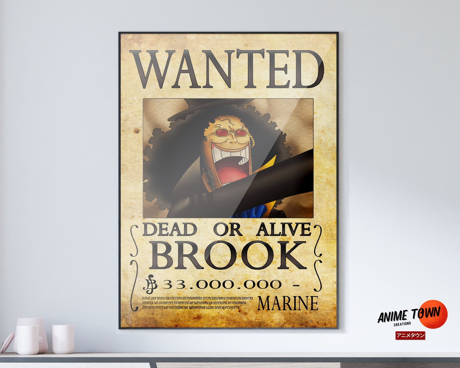 Anime Town Creations Poster One Piece Brook Wanted Poster 11" x 17" Home Goods - Anime One Piece Poster