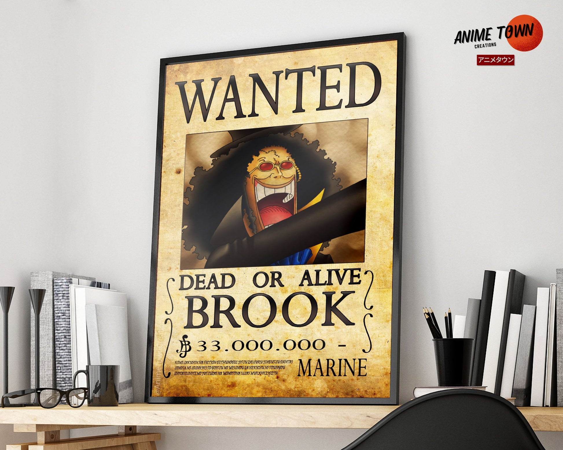 Anime Town Creations Poster One Piece Brook Wanted Poster 5" x 7" Home Goods - Anime One Piece Poster