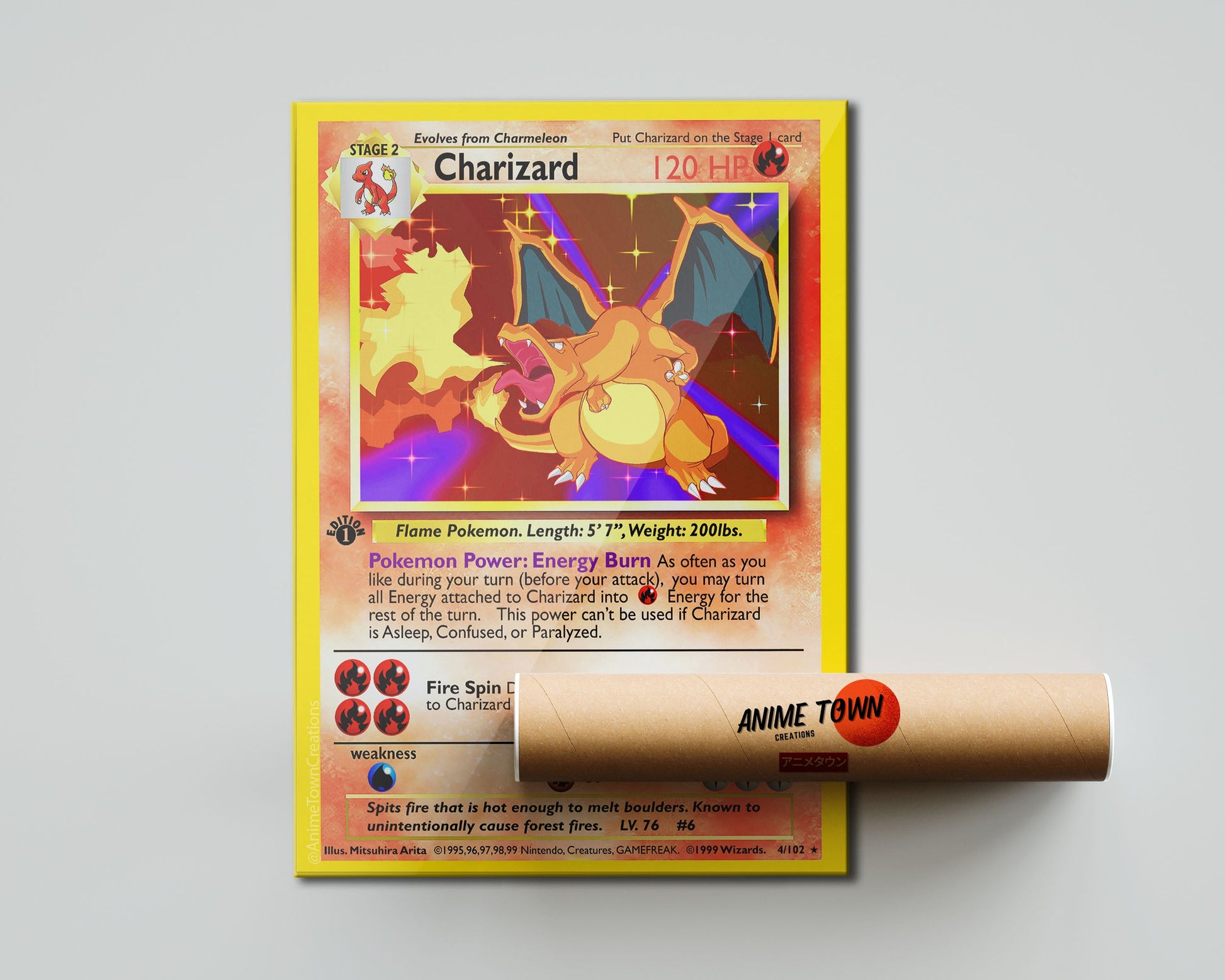Anime Town Creations Poster Charizard Pokemon Card 5" x 7" Home Goods - Anime Pokemon Poster