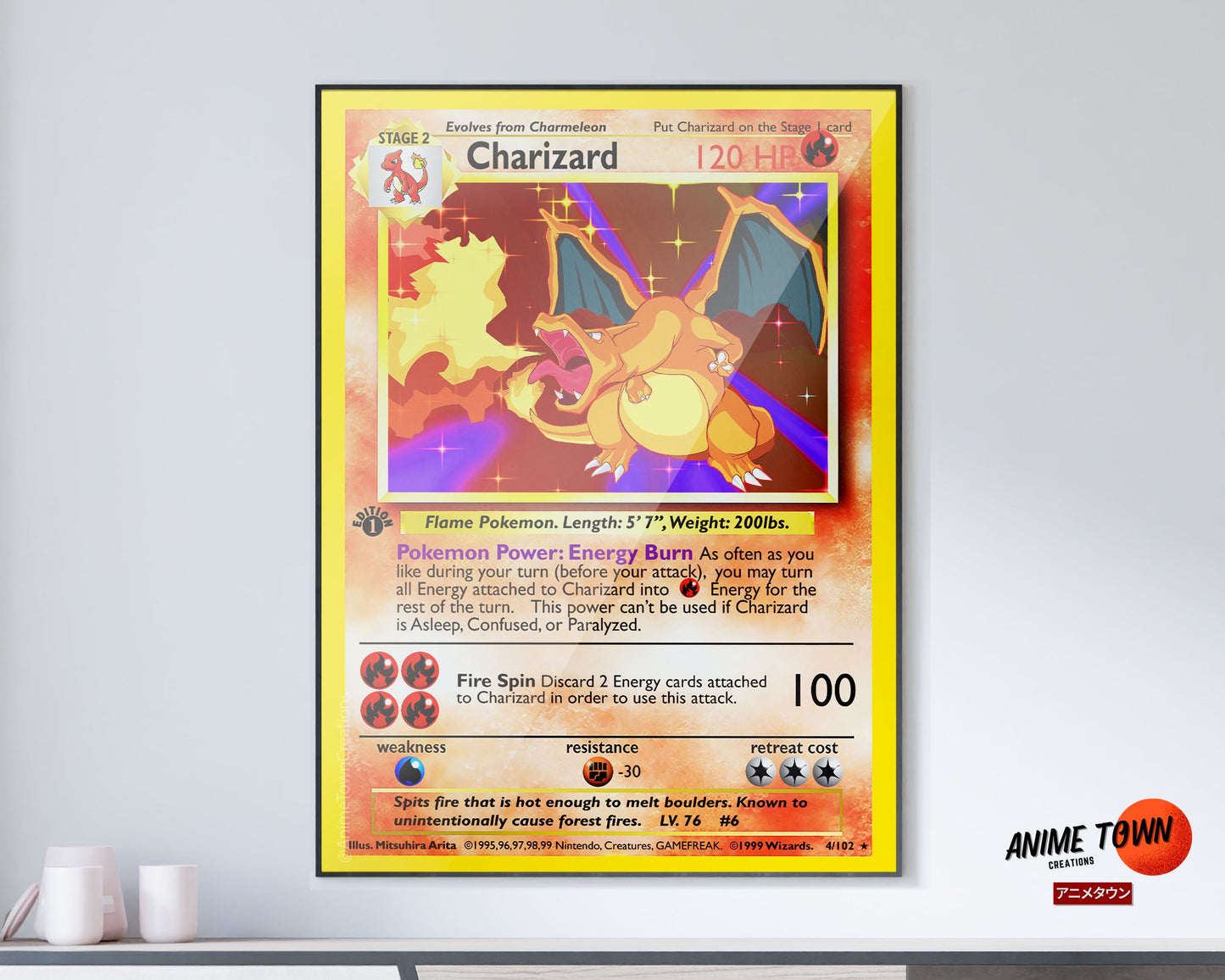 Anime Town Creations Poster Charizard Pokemon Card 11" x 17" Home Goods - Anime Pokemon Poster