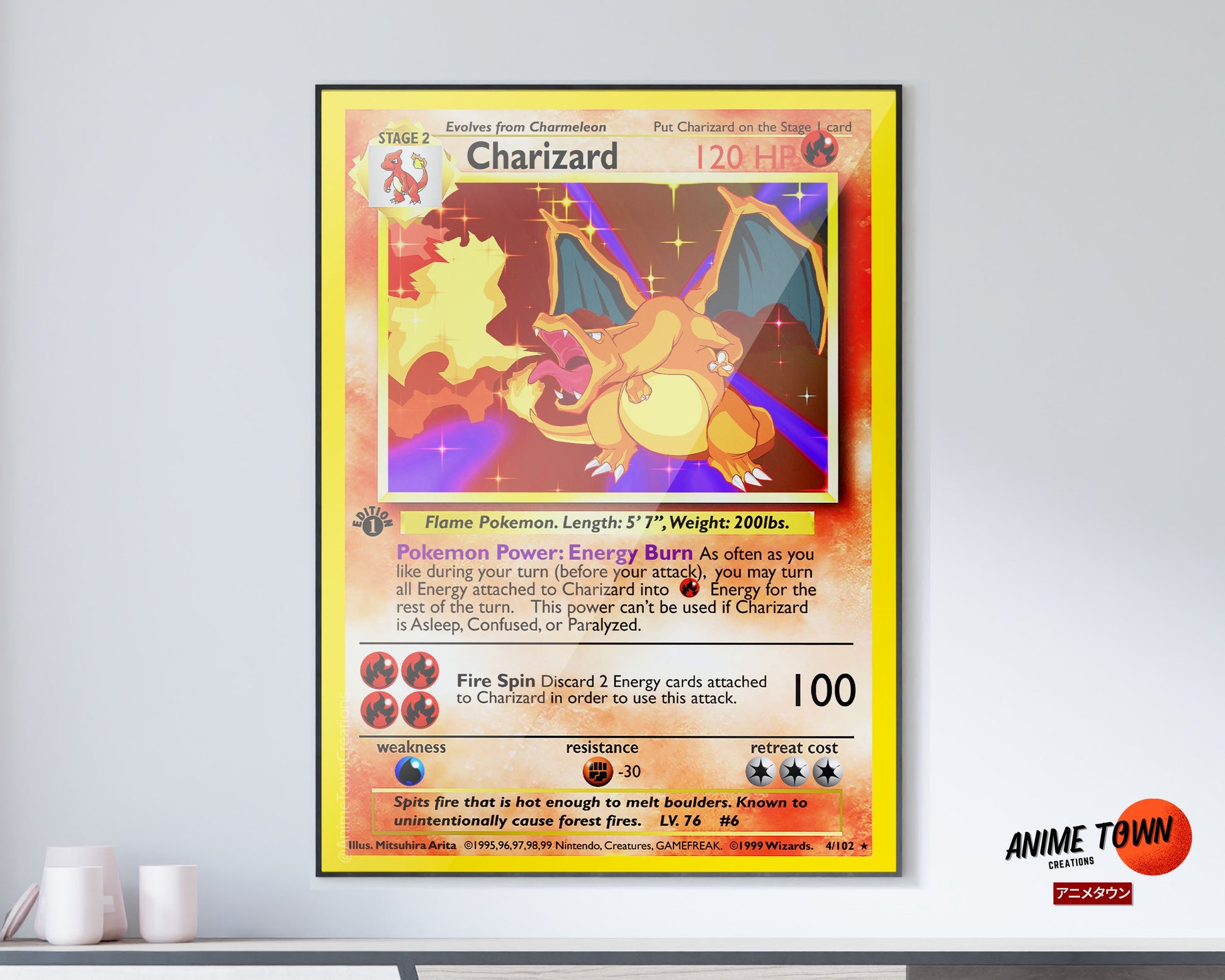 Anime Town Creations Poster Charizard Pokemon Card 11" x 17" Home Goods - Anime Pokemon Poster