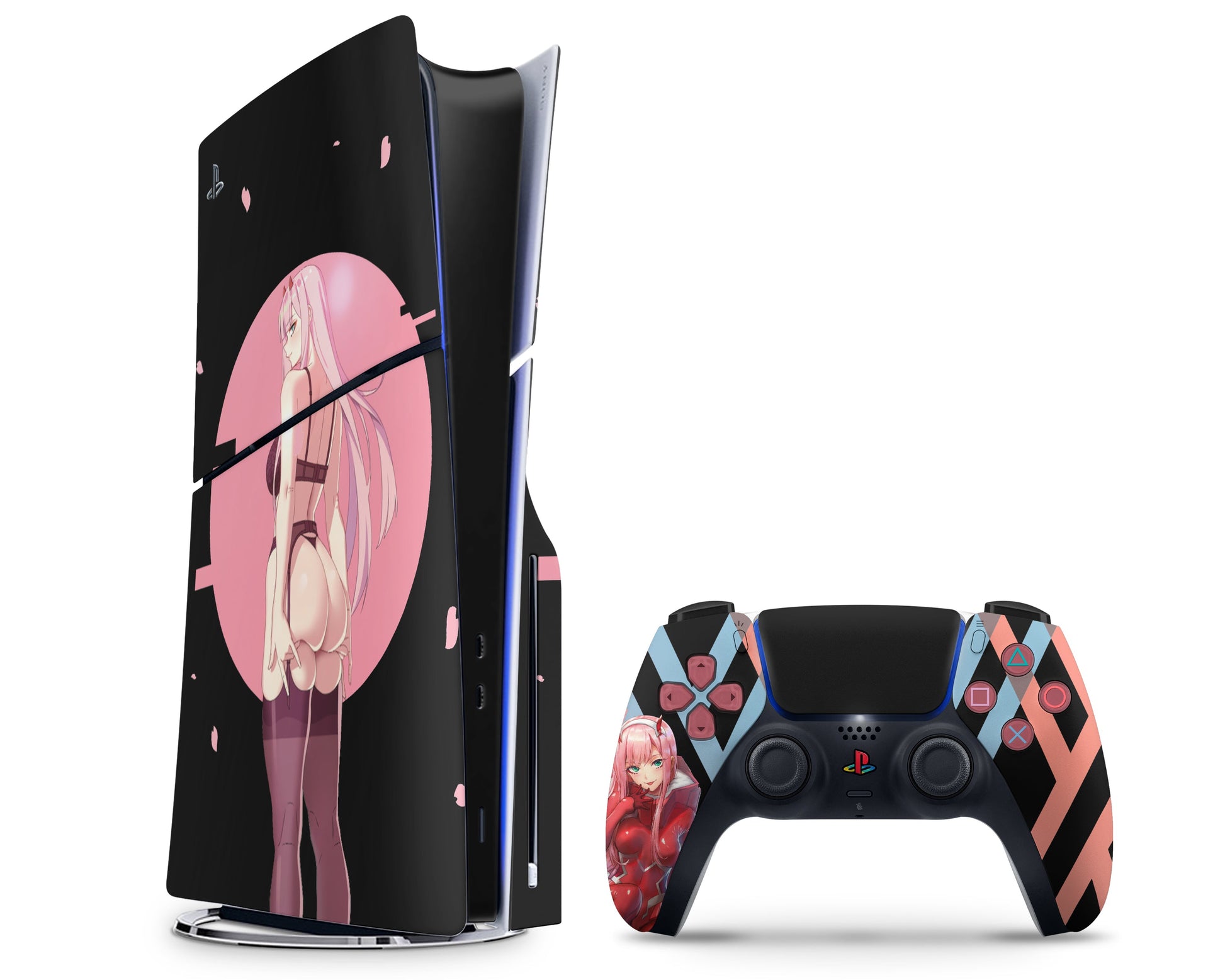 Anime Town Creations PS5 Slim Zero Two Hot Pink PS5 Slim Skins - Anime Darling in the Franxx PS5 Slim Skin