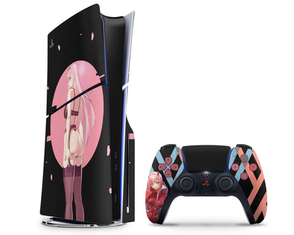 Anime Town Creations PS5 Slim Zero Two Hot Pink PS5 Slim Skins - Anime Darling in the Franxx PS5 Slim Skin